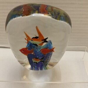 Vintage Italian Murano Style Aquarium Art Glass Sculpture Fish Paperweight 4"x3"